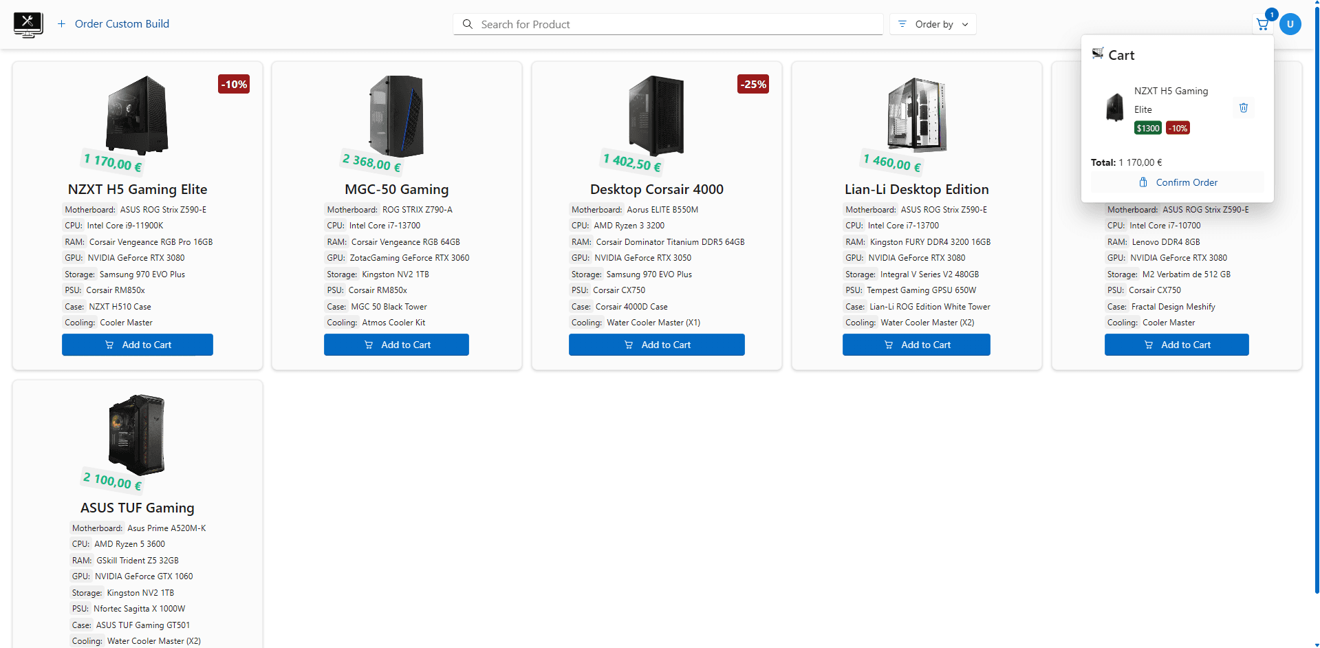 Store Cart/Add to Order