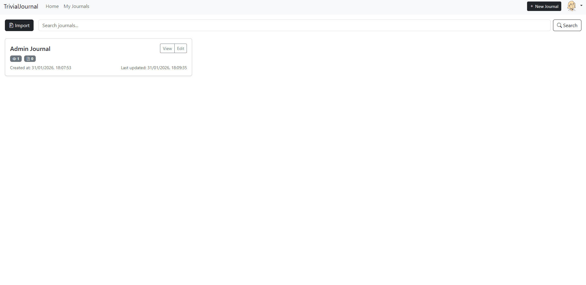 View of User Personal Journals